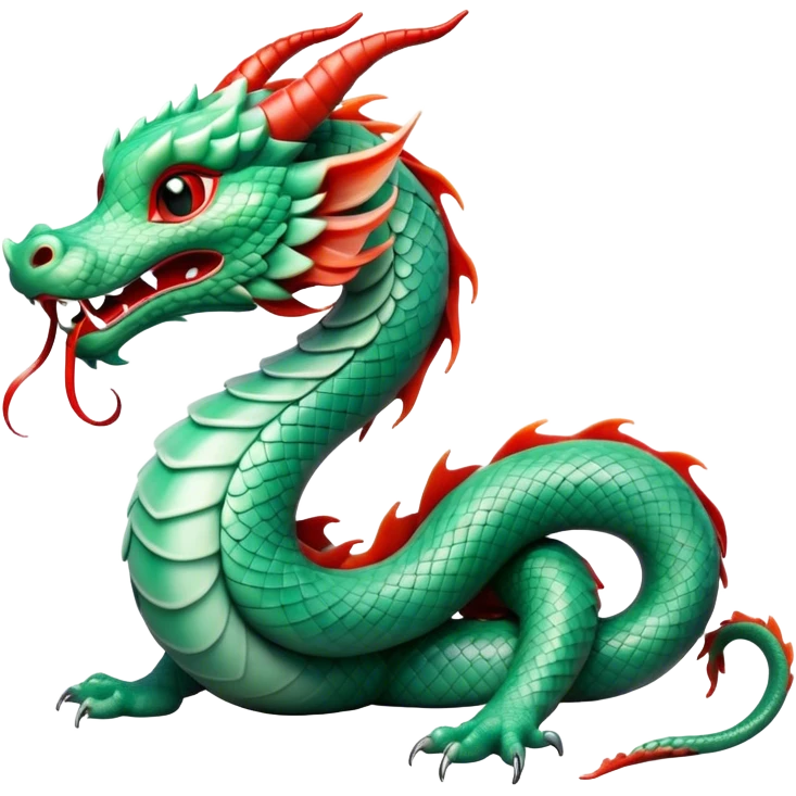 Cinematic Cute Chinese Serpent Dragon Portrait Emoji, Head tilted playfully and inquisitively, showcasing a slender, flowing body with vibrant jade scales and soft vermilion accents intertwined with whimsical wisps of cloud and water details; rendered with realistic finesse and warm natural light, high shine, charming and spirited, styled with a touch of mythic whimsy, soft glowing outline, capturing the essence of a mischievous yet endearing celestial dragon poised to weave magic into your dreams! emoji