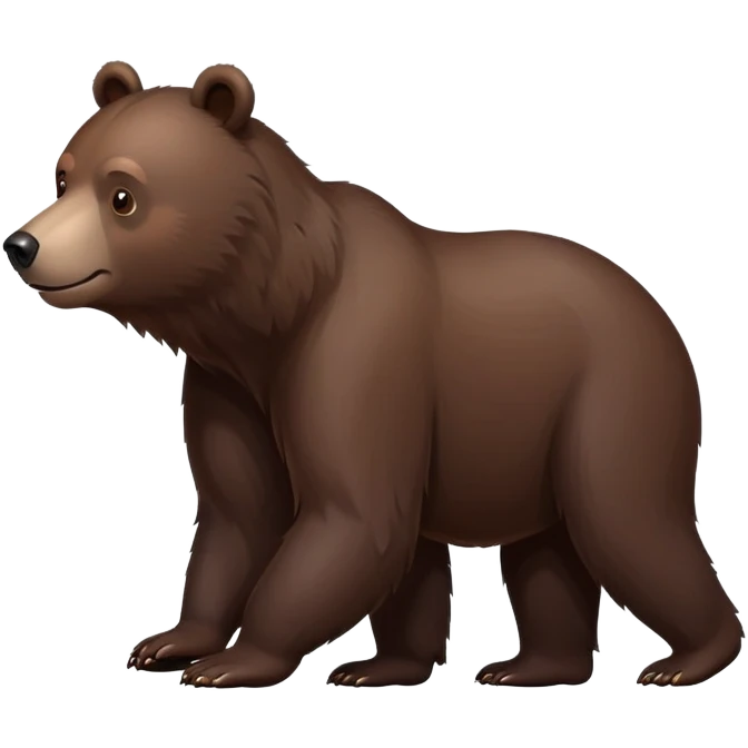 Minimalist darker brown bear walking on four paws, realistic features, deep chocolate brown fur emoji