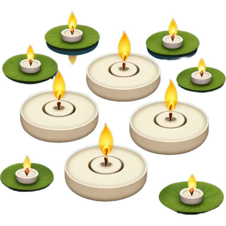 Small tea Candles floating in a pond zen Japanese garden  emoji