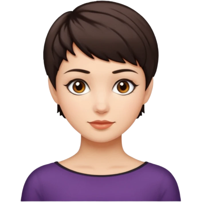 mujer pelo marron oscuro pixie cut ojos marrones emoji