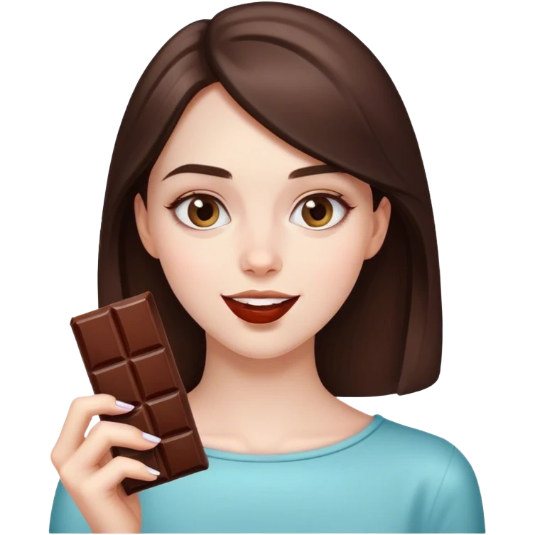 beautiful pale brunette girl eating a bar of chocolate  emoji
