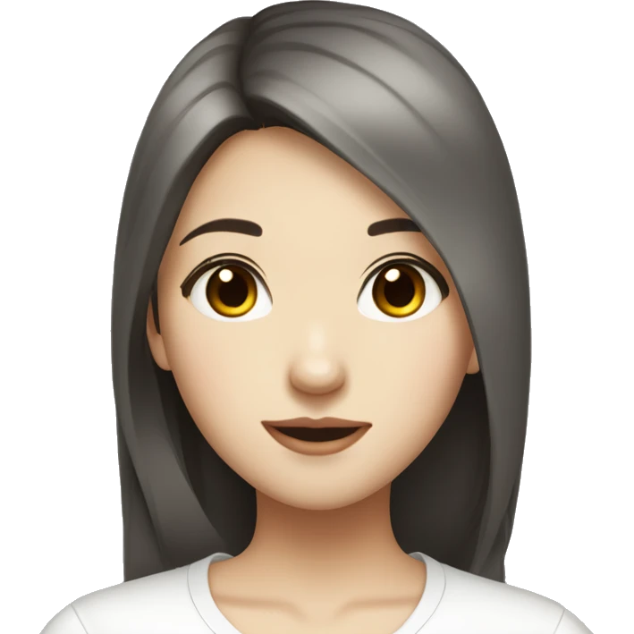 Asian girl dark brown straight hair pale skin dark and small eyes  in white shirt emoji