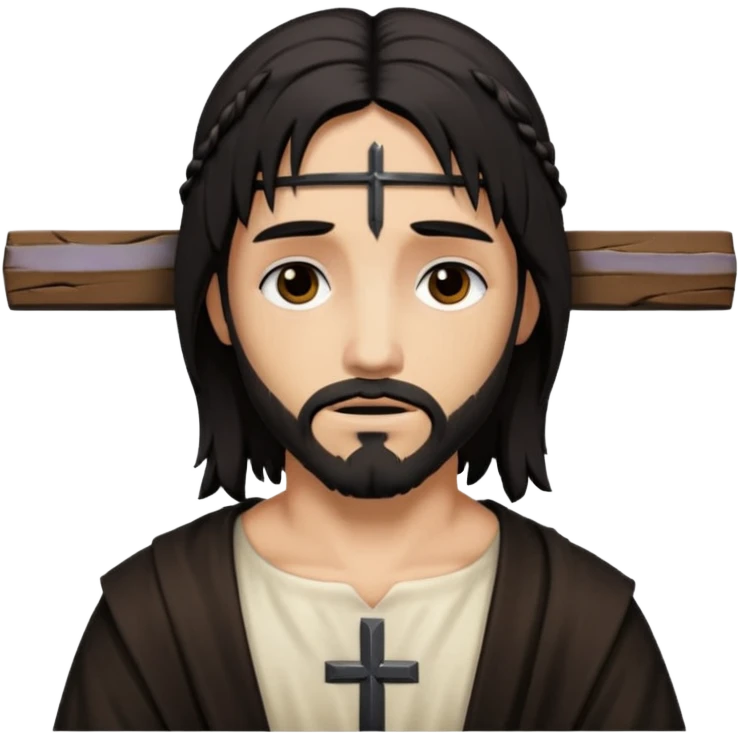 jesus-body-on-the-cross, with black edgy  Emo hair emoji
