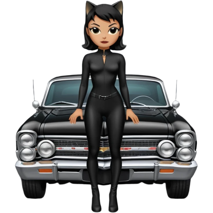 Catwoman’s  blacked-out-chrome 1965 Chevy Nova SS street rod emoji
