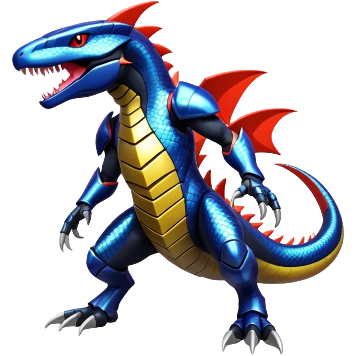Shiny Exotic Colorful epic Salandit-Garchomp-Genesect-Miraidon-Koraidon-Fakémon-hybrid-creature (full body)  emoji