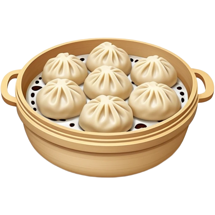 Xiaolongbao Shanghai soup dumplings with steam, simplified emoji style with bold outlines and bright colors, cartoon style Chinese steamed bun emoji