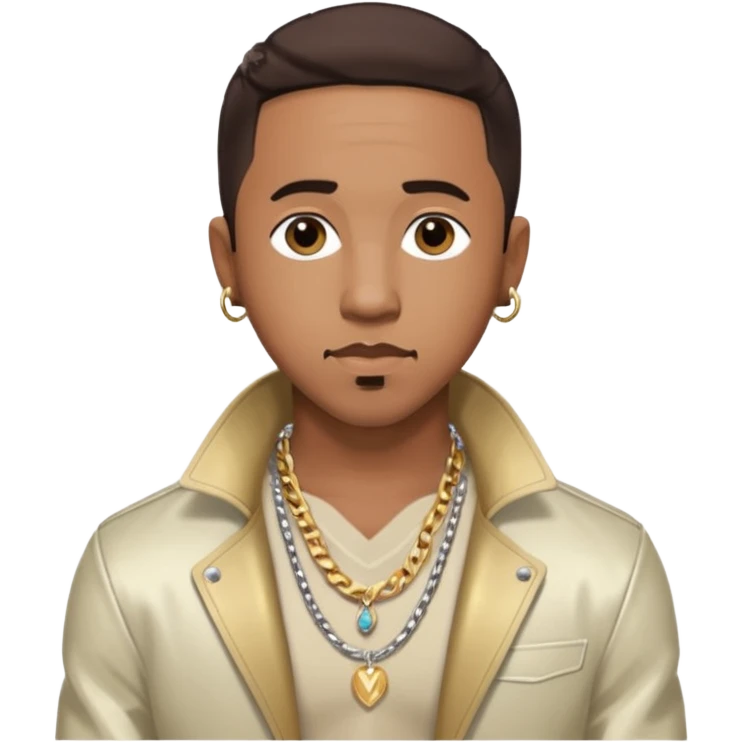 Marques Houston with dark brown hair, shirtless with necklace, metallic ivory jacket emoji