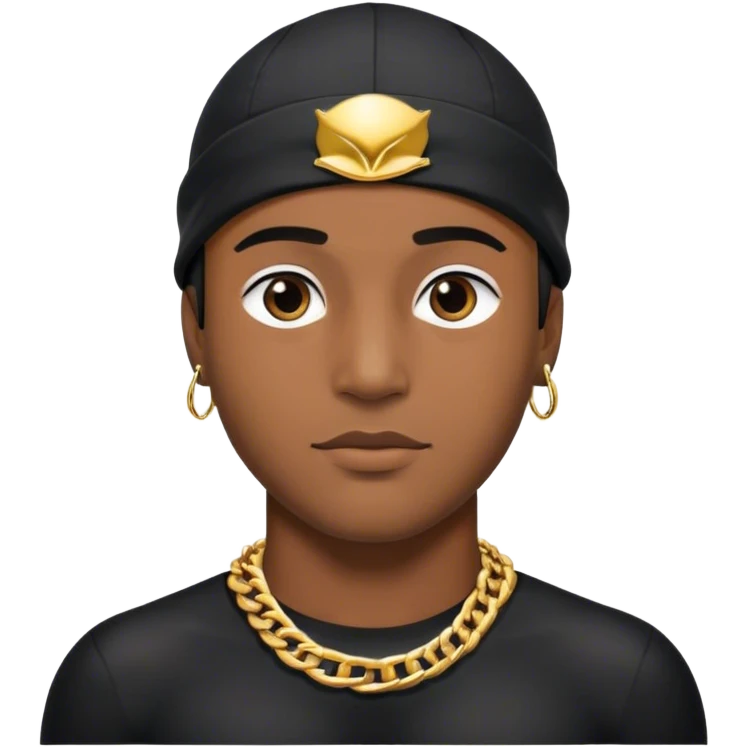Brown skin man with black swim cap on wearing a gold chain necklace and a black shirt emoji