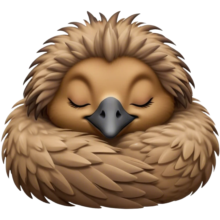 Meme-Worthy Cute Sleeping Emu Portrait Emoji, Head resting peacefully with a contented smile, showcasing a tall, graceful build and a luxuriously soft brown plumage, eyes shut in a serene, restful nap, Simplified yet hilariously adorable features, highly detailed, glowing with a soft, drowsy light, high shine, relaxed and utterly lovable, stylized with an air of playful laziness, bright and heartwarming, soft glowing outline, capturing the essence of a comically sleepy emu, so meme‐worthy it feels like it could instantly become the next viral sensation of adorable slumber! emoji