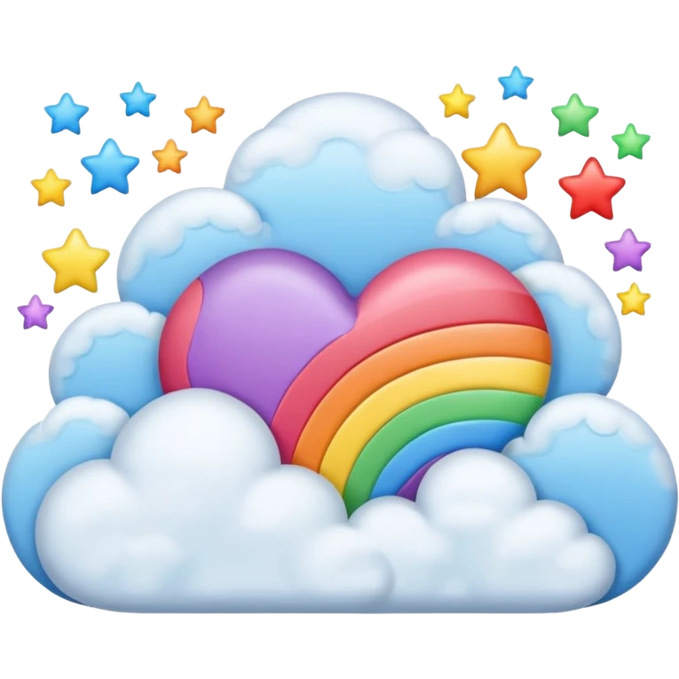 Rainbow heart with clouds and stars and sleeping emoji