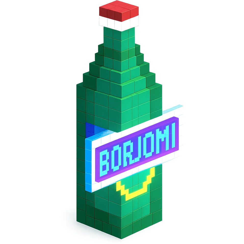 Borjomi bottle with a glowing neon label emoji