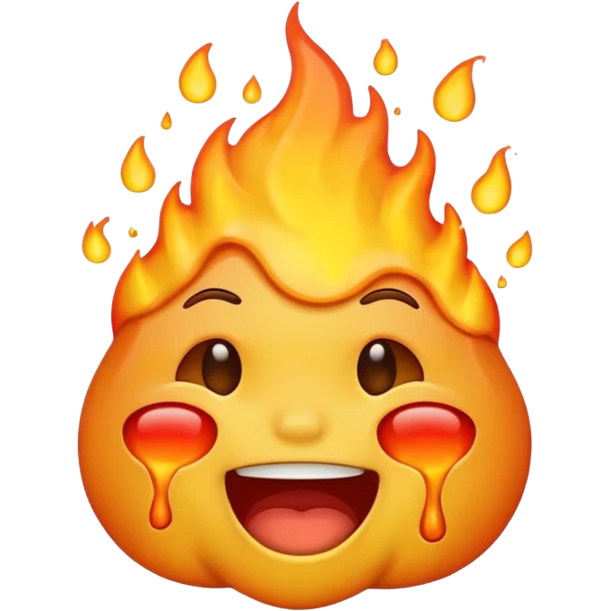 Generate an emoji that is on fire, laughing, crying, and melting at the same time with a sad mouth. emoji
