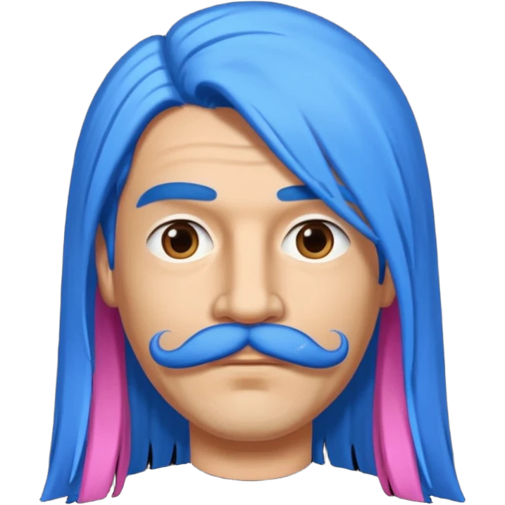 man with very long straight blue hair pink mustache  emoji