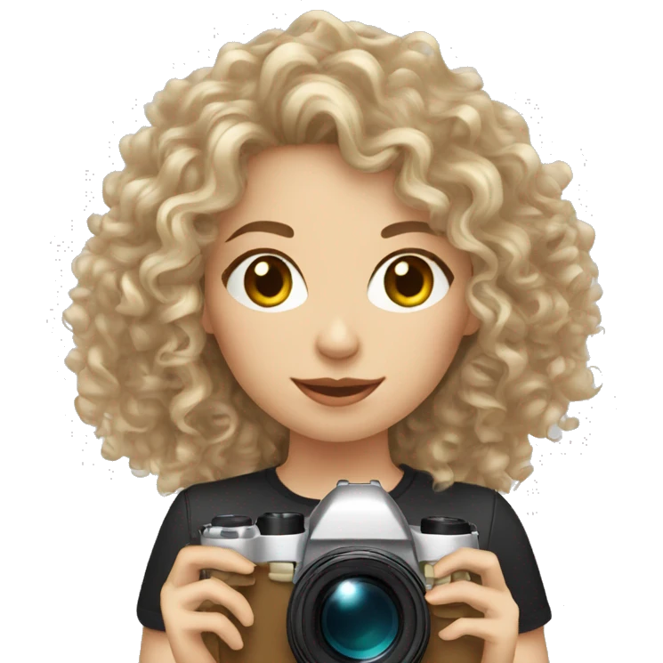European curly hair Female photographer taking a picture light skinned long hair emoji