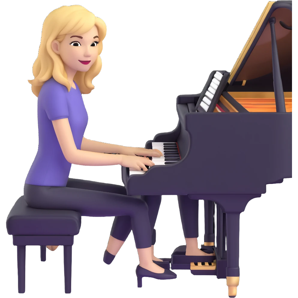 Michelle Monaghan with honey blonde hair playing piano emoji