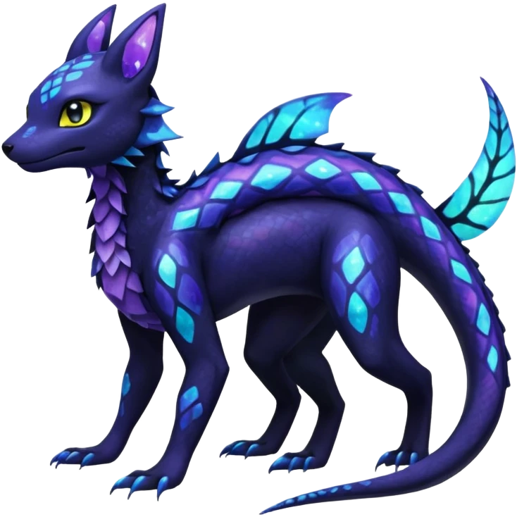 L Scaley Exotic Salandit-Aurorus-Umbreon-Fakémon-hybrid-creature (full body), 4 legs emoji