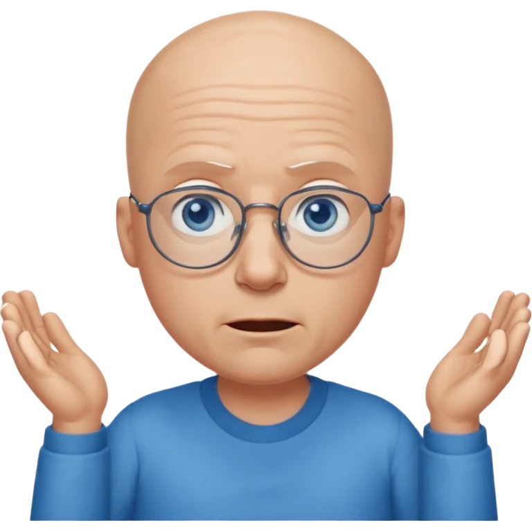 bald man with blue eyes and eye glasses shrugging emoji