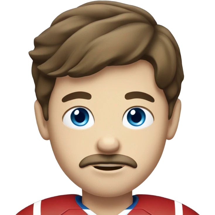 boy with brown hair and blue eyes with a moustache. holding a football  emoji