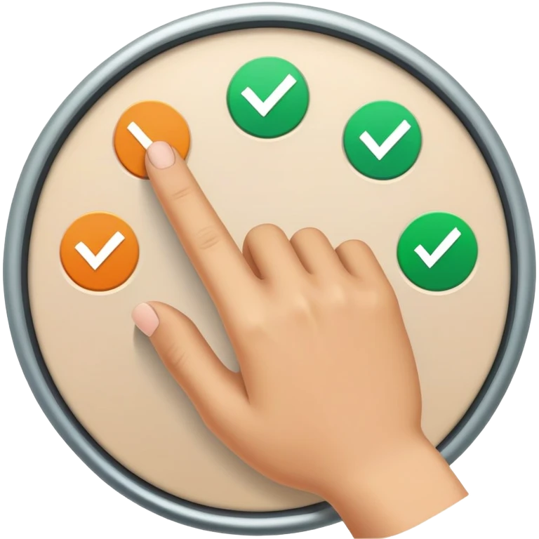 A cartoon hand with finger checking off a green checkbox inside a circular progress tracker that is partially filled, symbolizing completed tasks and progress visualization emoji