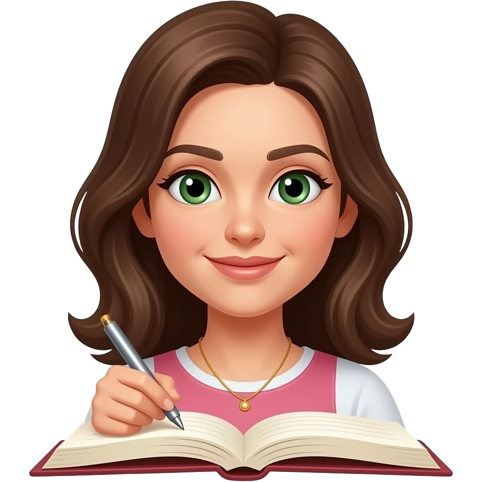 woman with green eyes writing down in a journal emoji