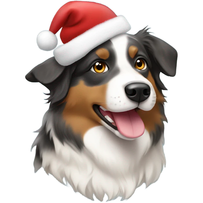 Australian shepherd in a Santa hat emoji