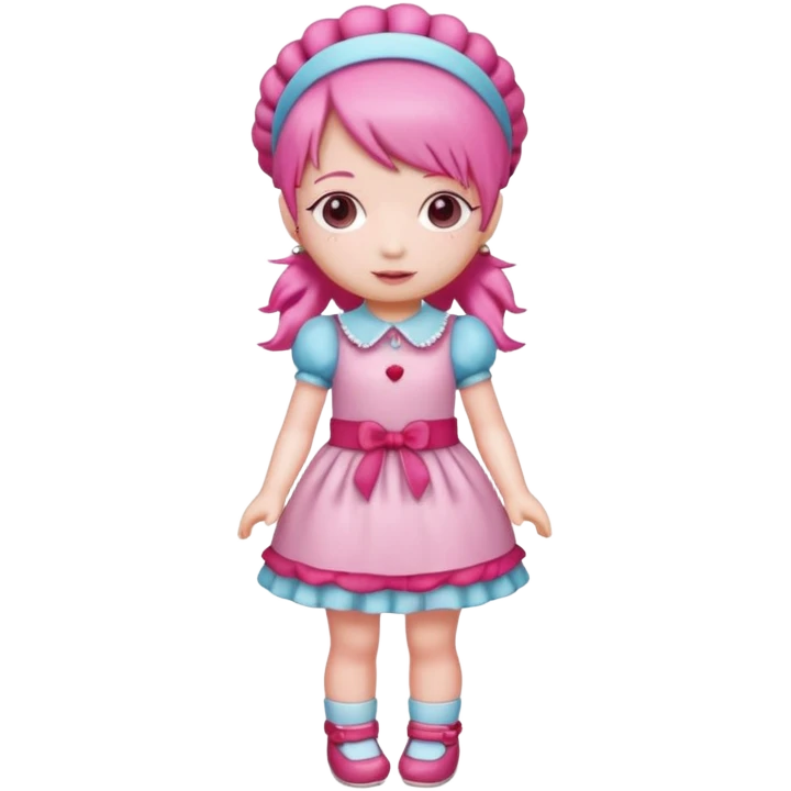 Isolated detaile illustration incredibly raspberry torte doll figurine full body with pink hair and a raspberry hairband emoji