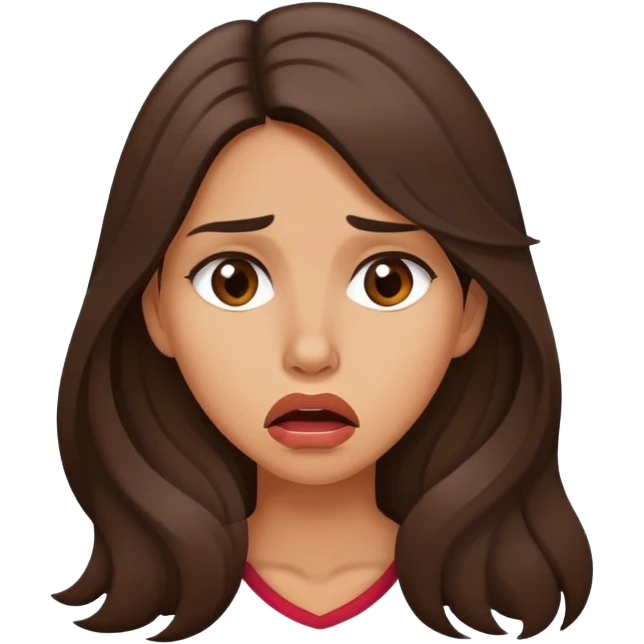 Worried brunette tan and long hair biting lip emoji