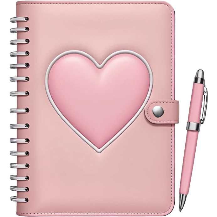 Aesthetic romantic soft aesthetic pastel light pink note journal book with a white heart motive on it + a pink pen next to it emoji