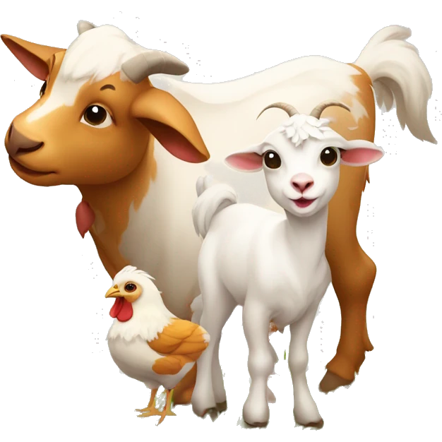 A calf, a goat and a chicken on a farm  emoji