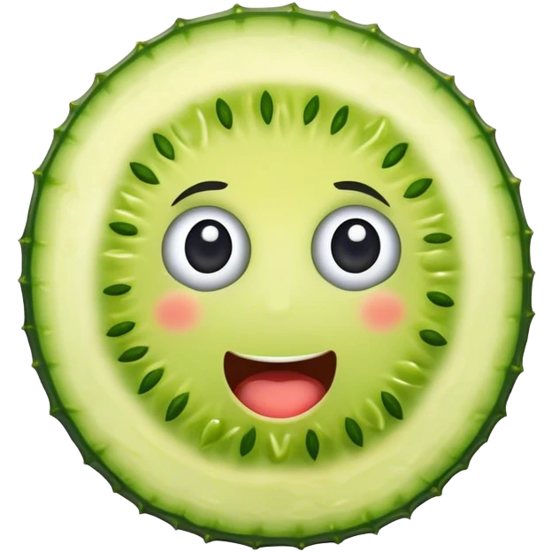 A round pickle slice with a surprise face emoji