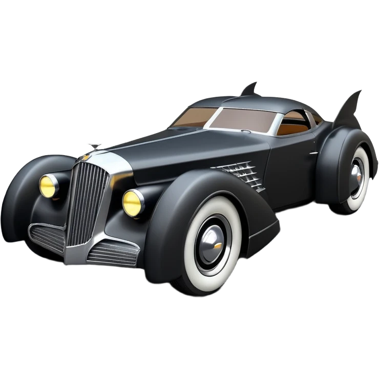  the animated series aerodynamic opulent dark knight futuristic concept Batmobile loosely based on 1936 cord 812 Cadillac(flat long straight faceted mechanical body) winged stealthy street hot rod  emoji