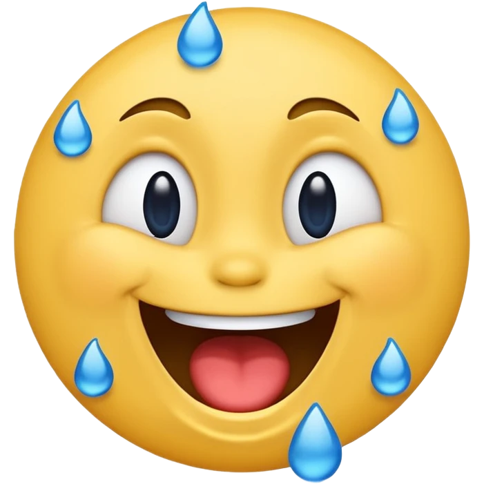 Emoji, yellow round laughing hysterically face, with blue tears of joy on it.  emoji