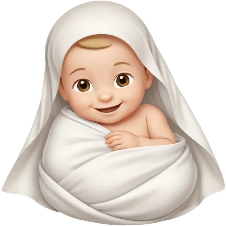 full newborn baby smiling in white sheet emoji