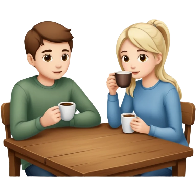 boy and girl sitting at a table sipping coffee emoji