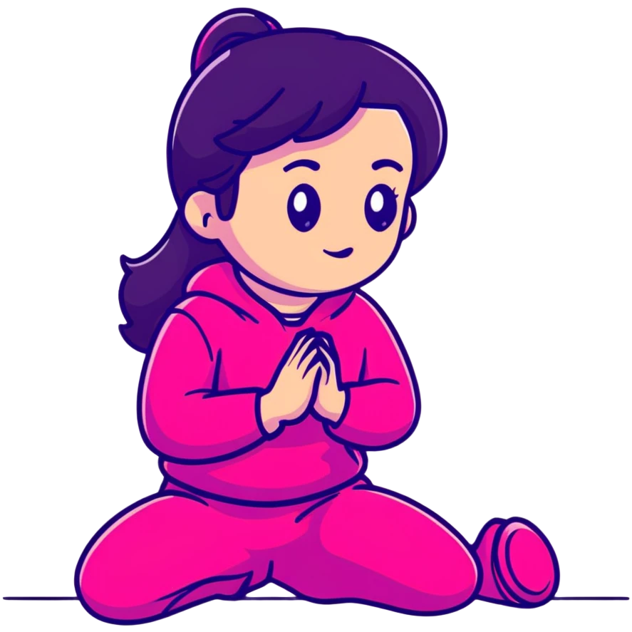 Girl kneeling in playful pose, transparent glass style, bright pink gradient, with shadows and highlights, minimalist design emoji