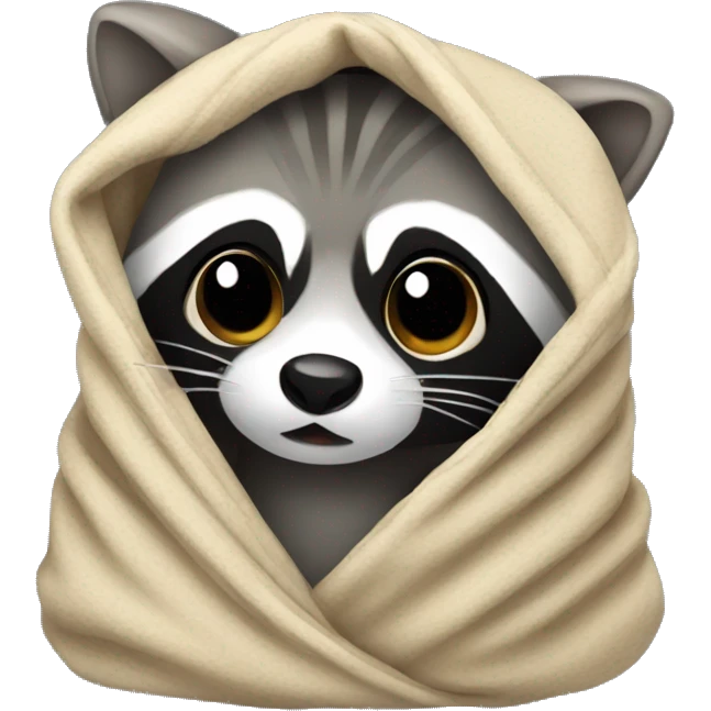Raccoon wrapped in blanket emoji