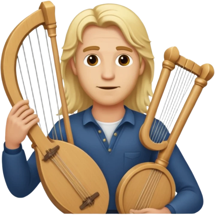Man with long blonde hair confident  holding a lyre emoji
