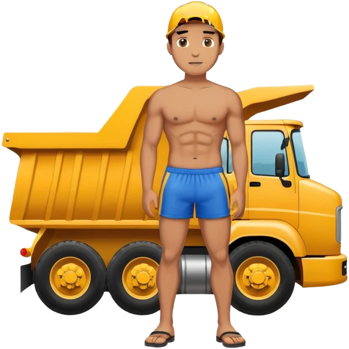 Man with Speedo standing in front of a dump truck  emoji
