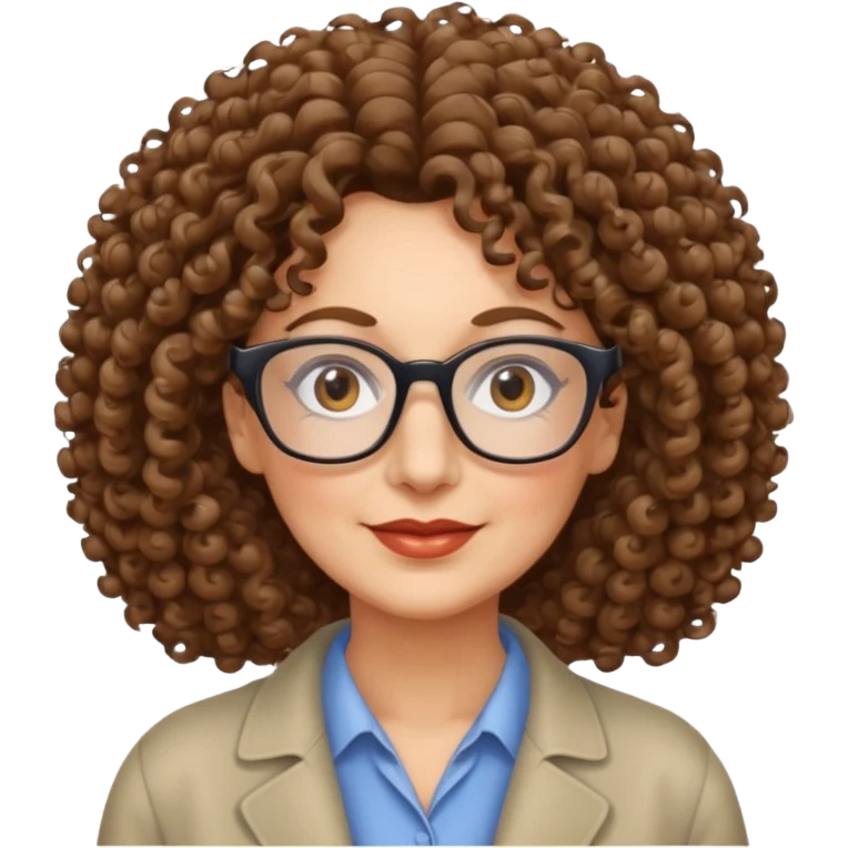 50 years old woman, curly hair, brown eyes and rectangle glasses emoji