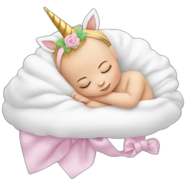 Sleeping white Newborn with unicorn headband emoji