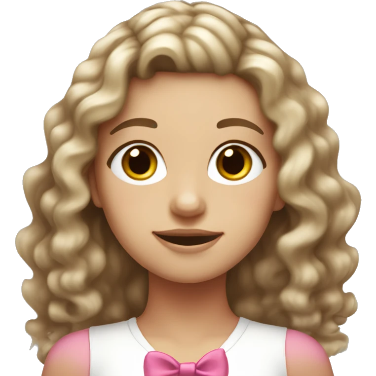 Brownish white Girl with wavy hair and a pink bow on the side of her hair emoji