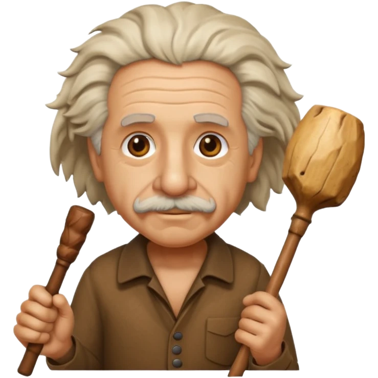 Albert Einstein as a caveman holding a club, emoji style emoji