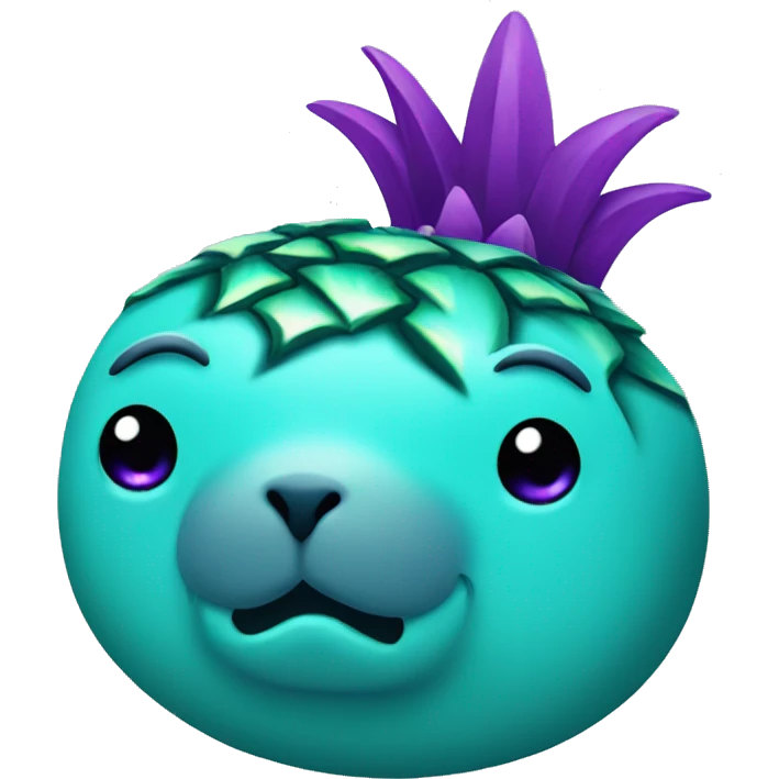teal seal with purple pineapple on head emoji