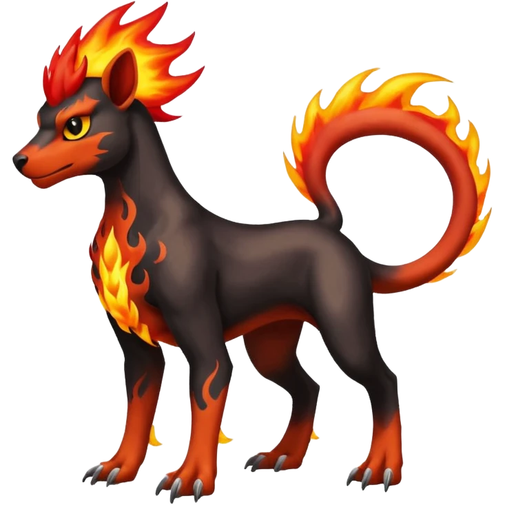 Badass cool shiny Houndoom-Charmeleon-Fakémon-hybrid-creature (full body)  with flamey Mohawk  emoji