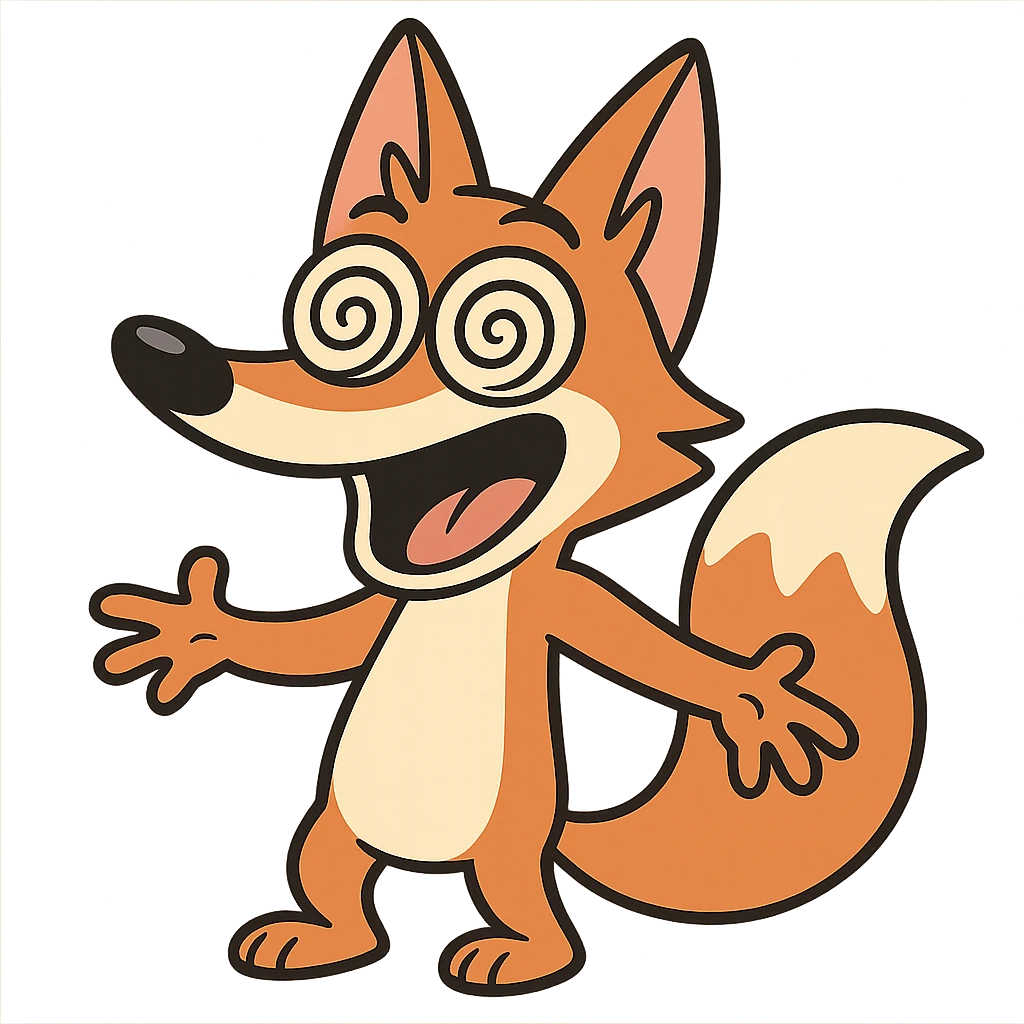 dizzy fox with spiral eyes, playful expression, no background emoji