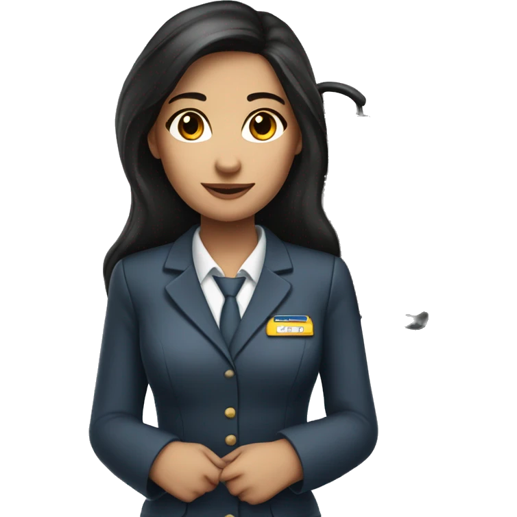 long dark hair brown eyed girl flight attendant holding suitcase no hat emoji