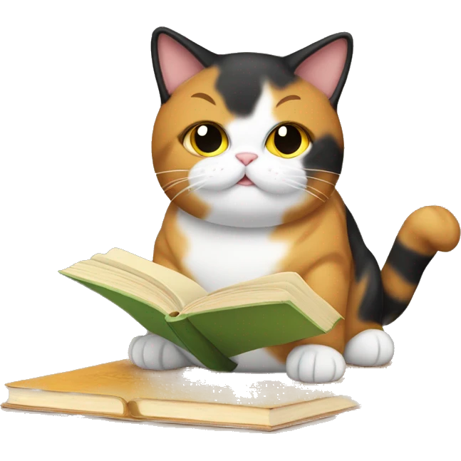 Fat calico cat reading emoji