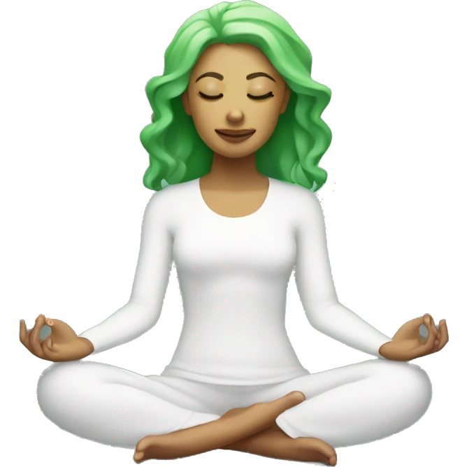 Chakra woman meditating with light skin and green hair emoji