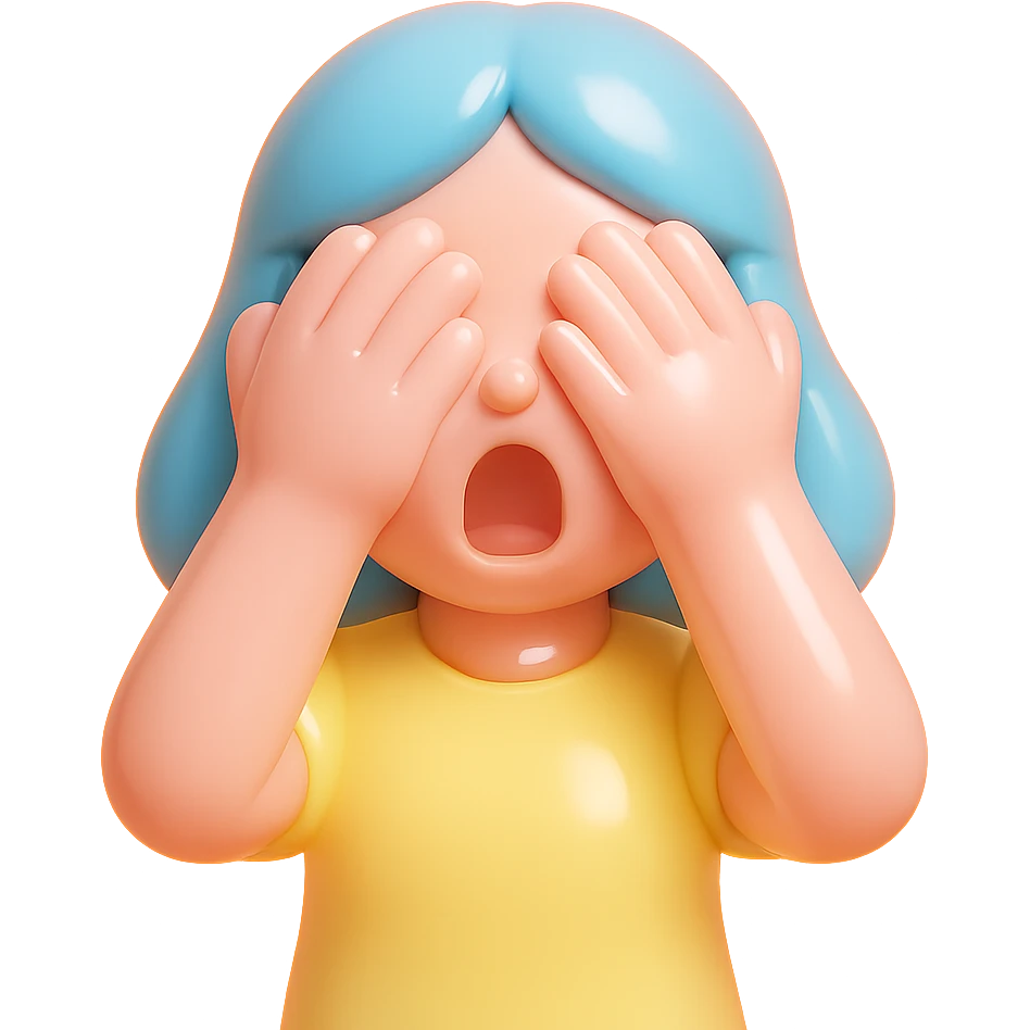 Woman with blue hair with hands over her eyes in shock emoji