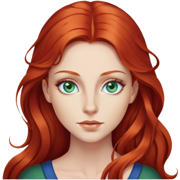 Woman long red hair blue green eyes emoji